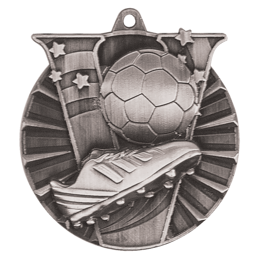Antique Silver Soccer Victory Medal - 2"