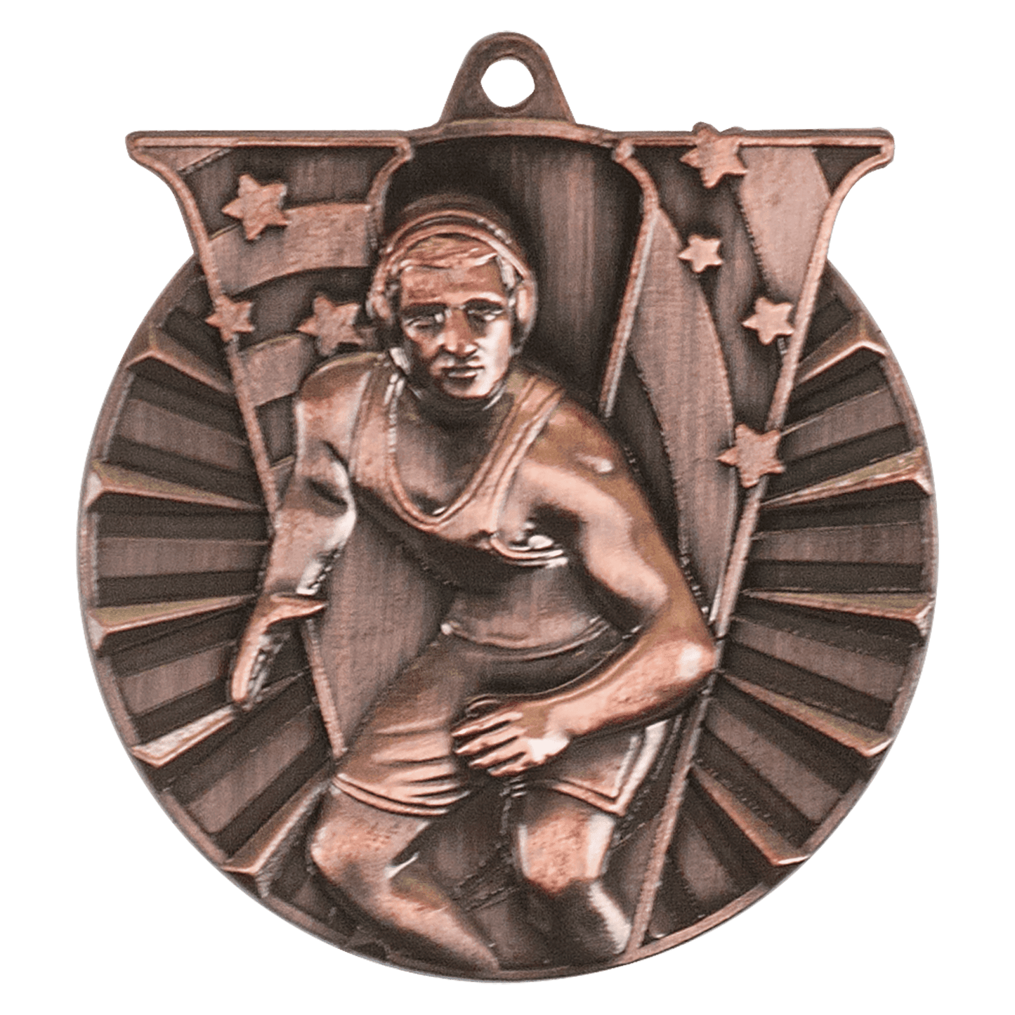 Antique Bronze Wrestling Victory Medal - 2"