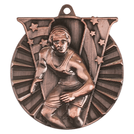 Antique Bronze Wrestling Victory Medal - 2"