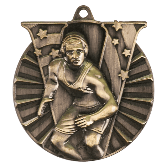 Antique Gold Wrestling Victory Medal - 2"