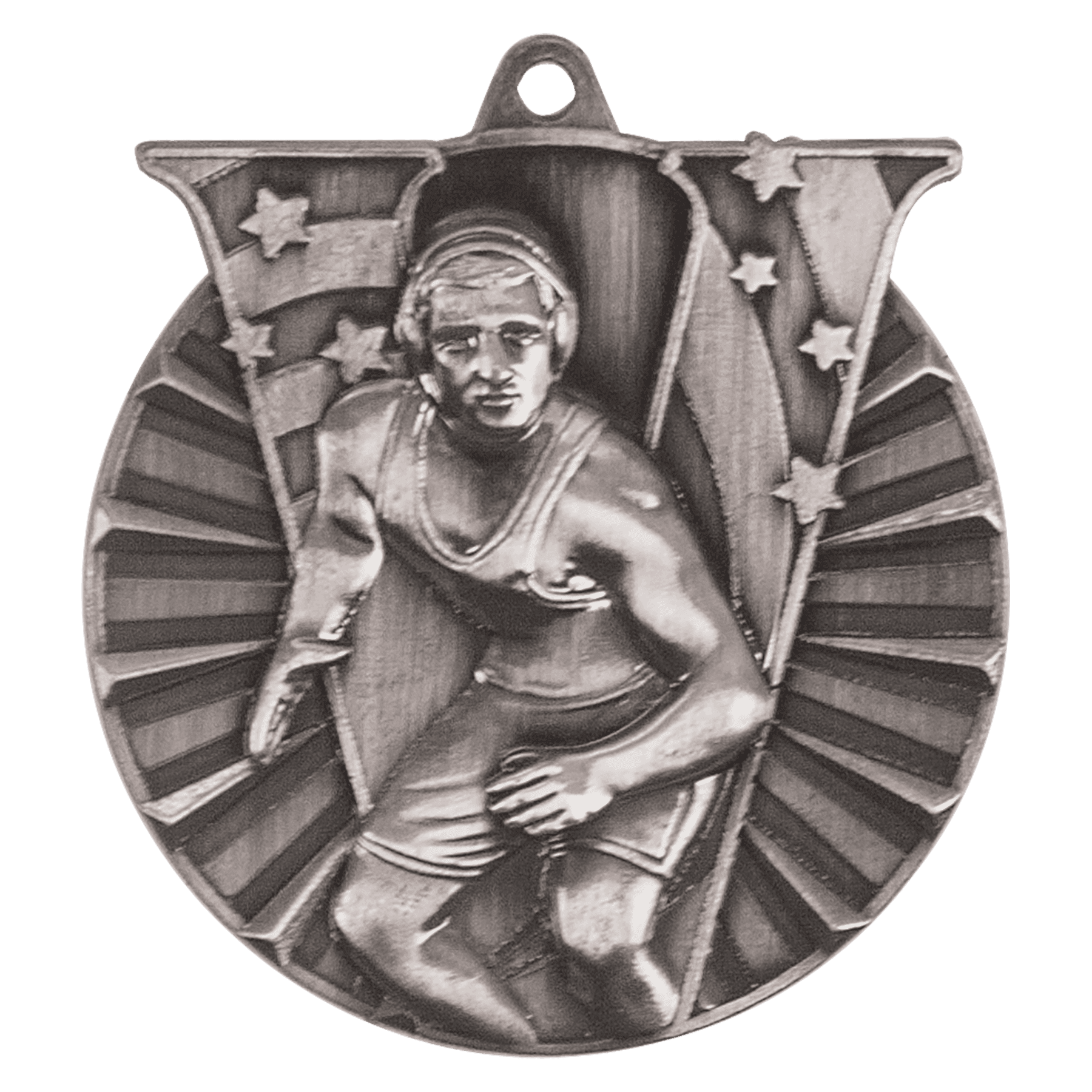 2" Antique Silver Wrestling Victory Medal