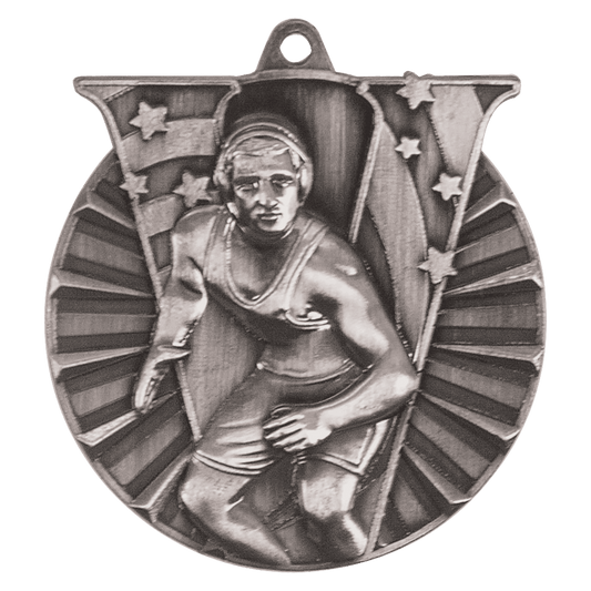 2" Antique Silver Wrestling Victory Medal