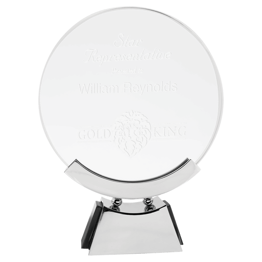 Round Voyager Glass with Silver/Black Base - 8 1/2"