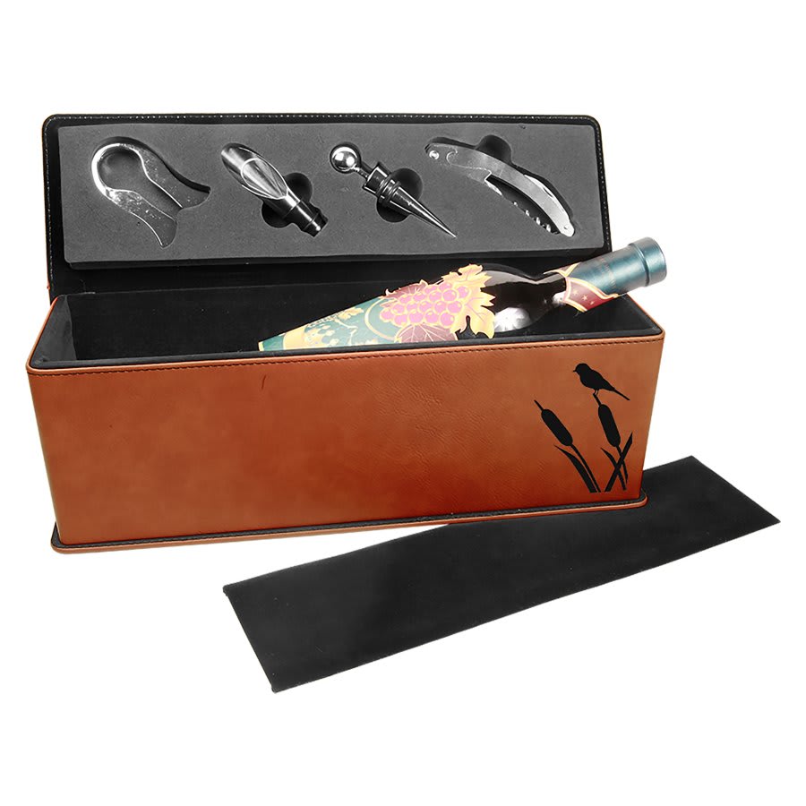 Rawhide Engravable Leatherette Single Wine Box with Tools