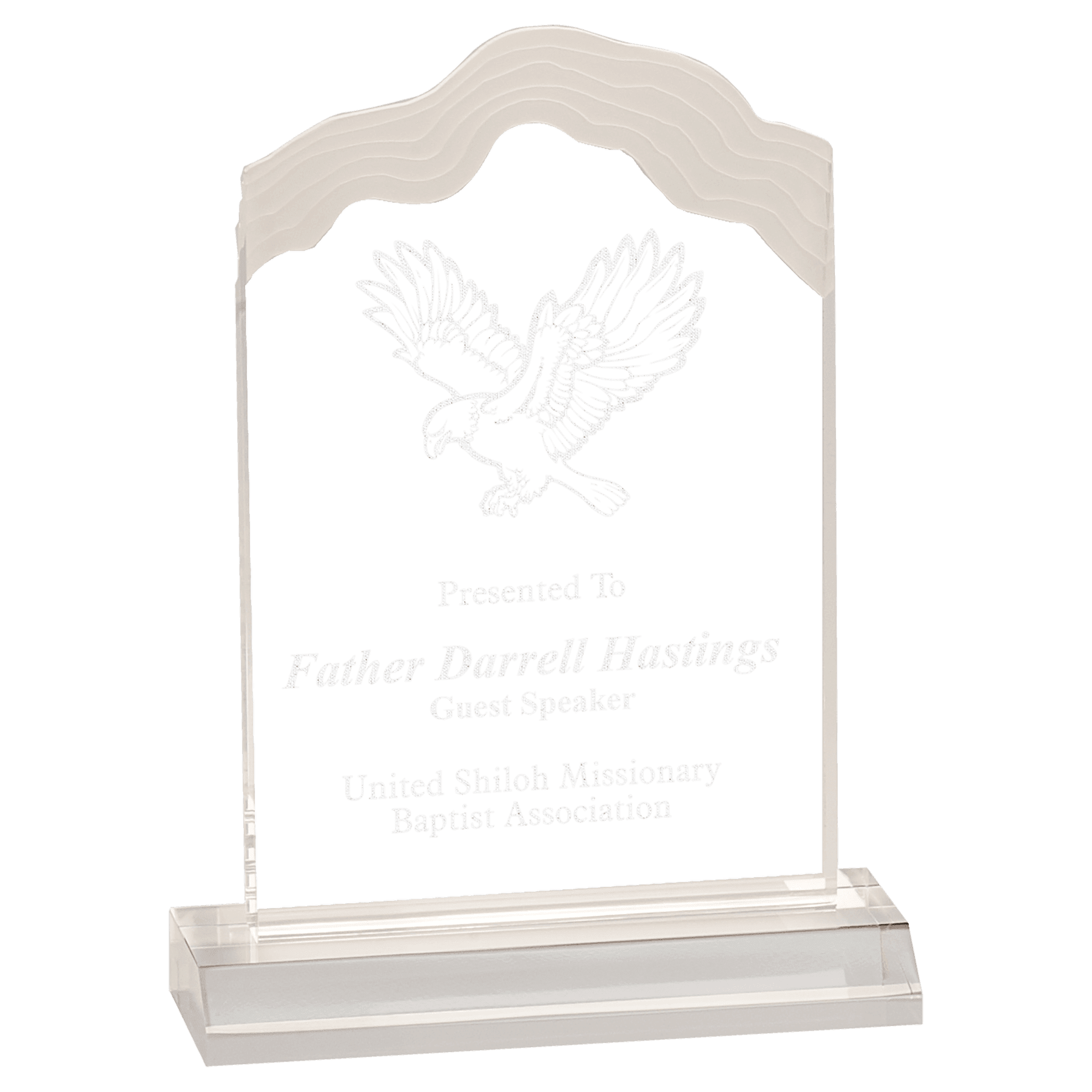 Clear Frosted White Cap Edge Acrylic with 6" Base - 5" x 8"