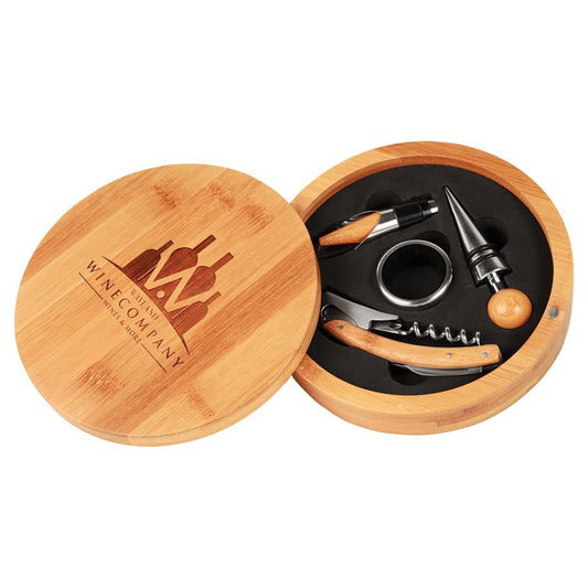 Round Bamboo 4-Piece Wine Tool Set - 6 1/4"