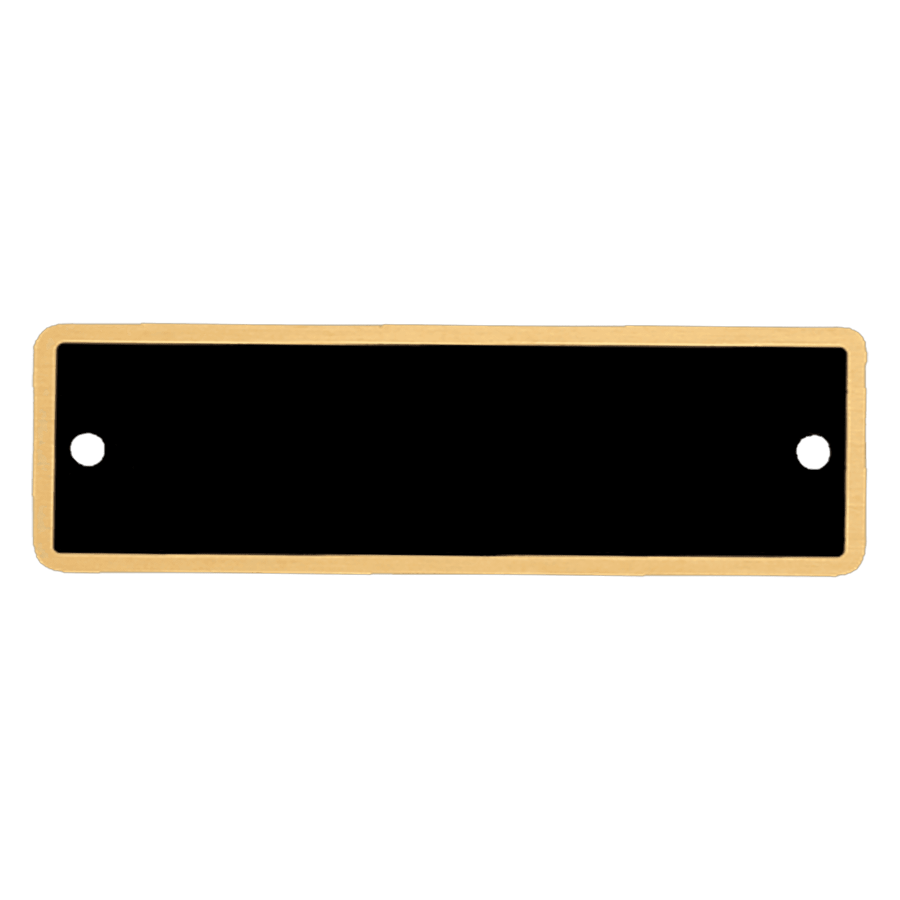 1" x 3 1/4" Black Round Corner Plate with Gold Border and Two Holes