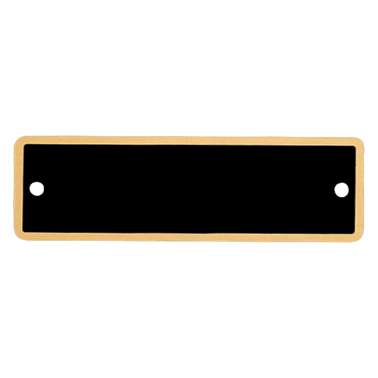 1" x 3 1/4" Black Round Corner Plate with Gold Border and Two Holes