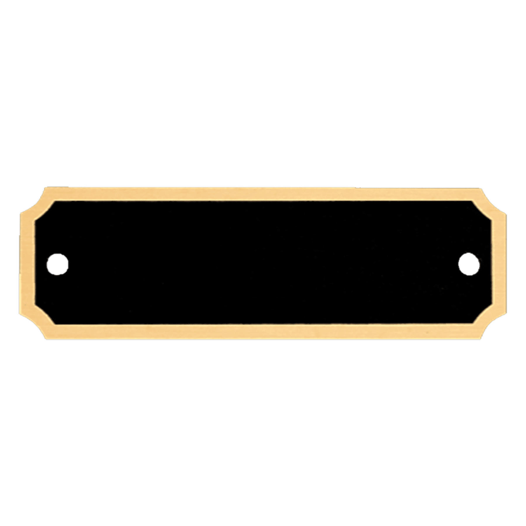 1" x 3 1/4" Black Notched Corner Plate with Gold Border and Two Holes
