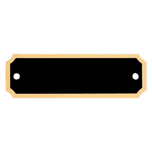 1" x 3 1/4" Black Notched Corner Plate with Gold Border and Two Holes