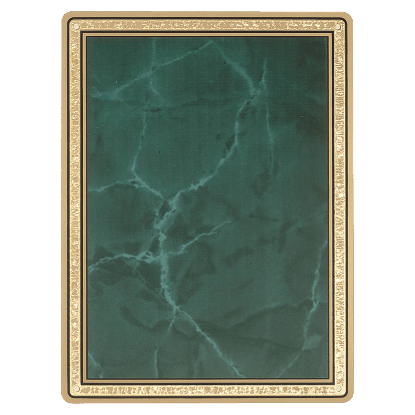 8 3/8" x 10 7/8" Emerald Marble Brass Plated Steel Plate with Round Corners, Gold Florentine Border and Four Holes