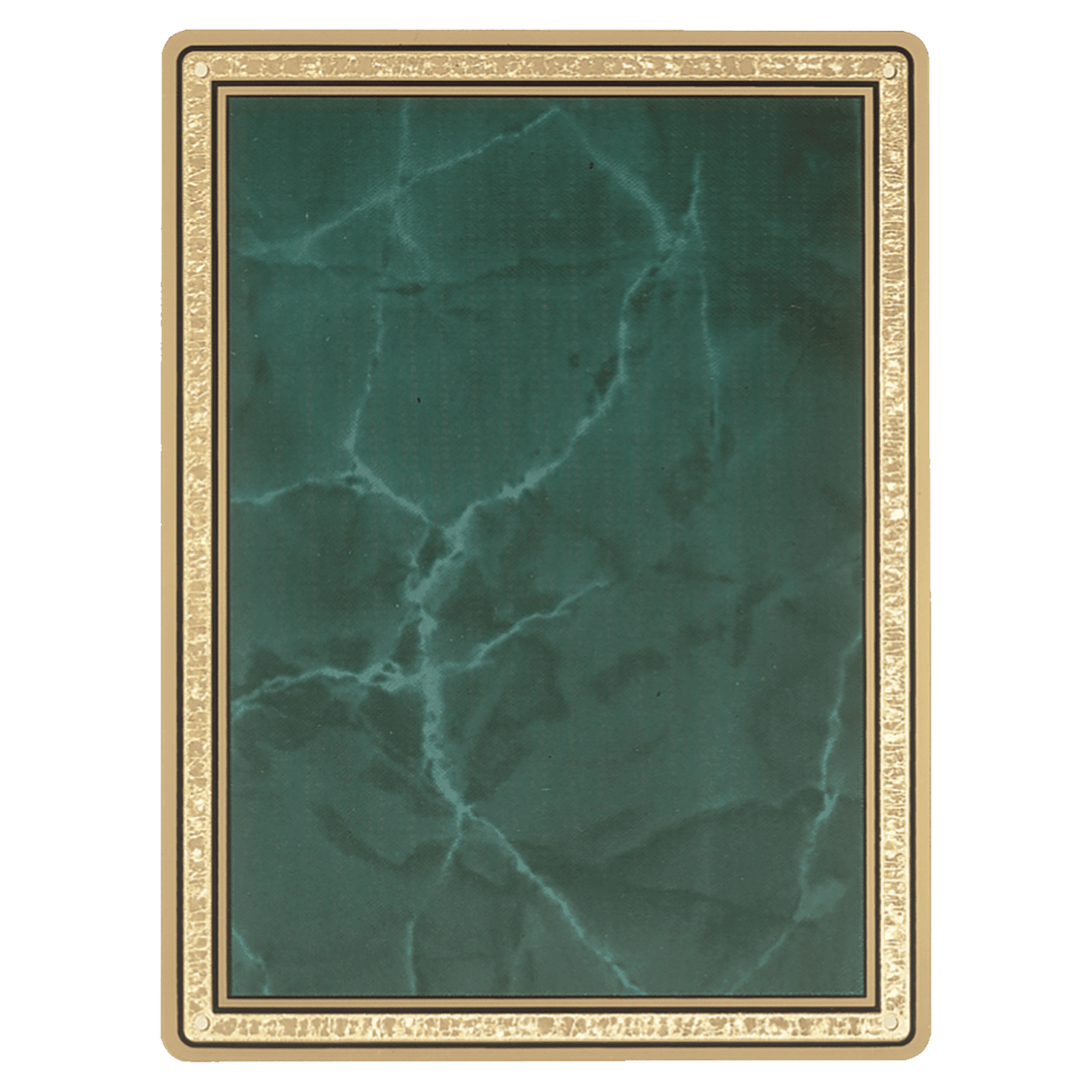8 3/8" x 10 7/8" Emerald Marble Brass Plated Steel Plate with Round Corners, Gold Florentine Border and Four Holes