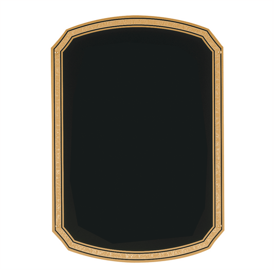 9" x 13" Black Brass Plated Steel Plate with Notched Corners, Gold Florentine Border and Four Holes