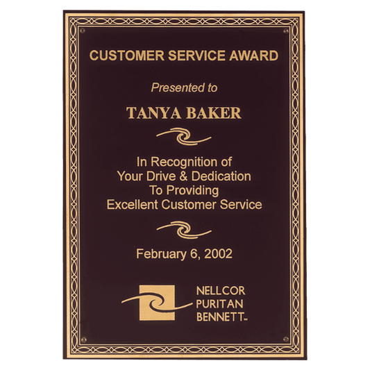 5 1/4" x 7 1/4" Laserable Black Brass Plate with Gold Braided Border Design