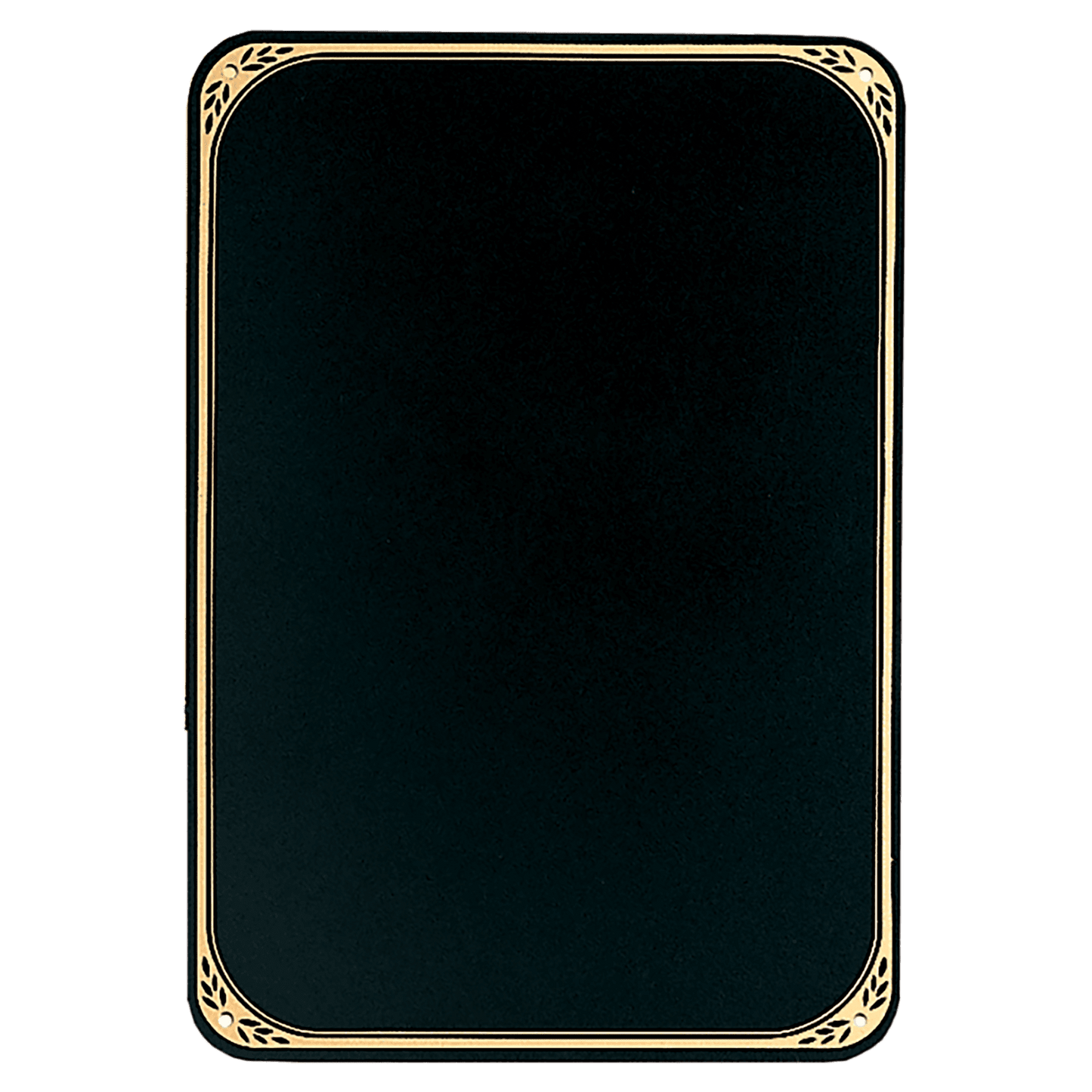 3 3/4" x 5 3/4" Black Brass Plate with Four Holes, Rounded Corners and Gold Border