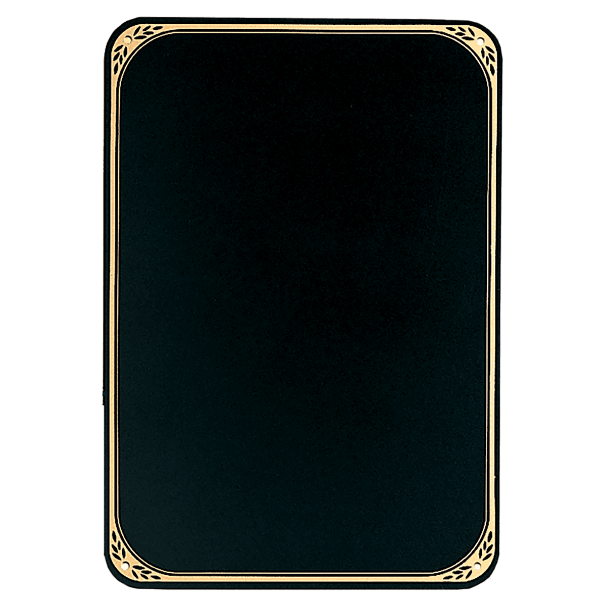 3 3/4" x 5 3/4" Black Brass Plate with Four Holes, Rounded Corners and Gold Border