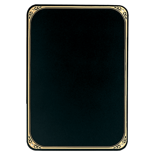 3 3/4" x 5 3/4" Black Brass Plate with Four Holes, Rounded Corners and Gold Border
