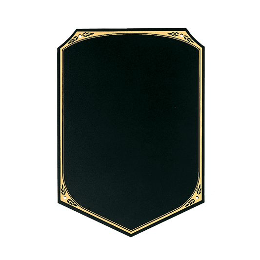 9" x 13" Black Brass Plate with Pointed Bottom, Gold Leaf Florentine Border and Four Holes (Fits P16149)