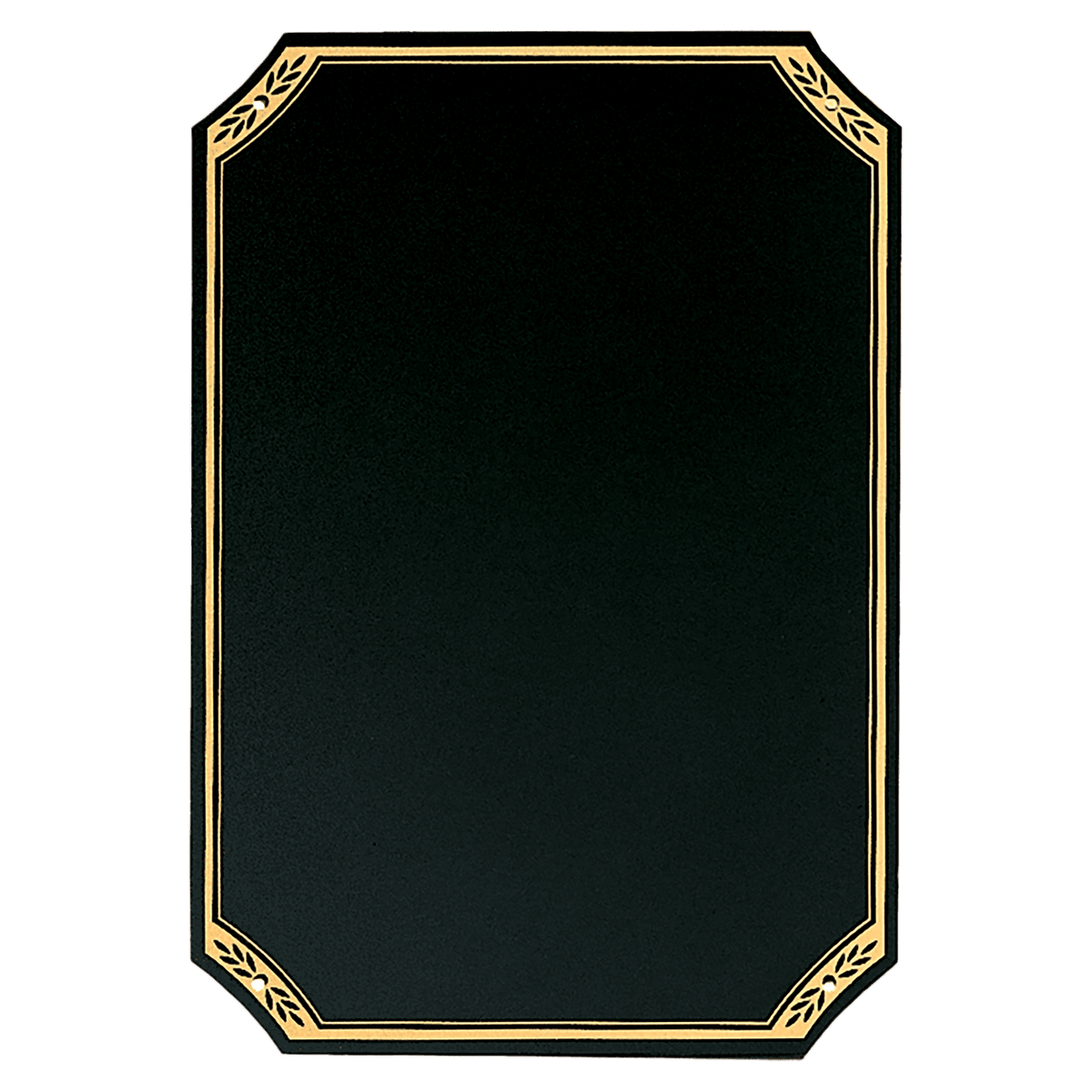 9" x 13" Black Laserable Brass Plate with Notched Corners, Gold Leaf Design Florentine Border and Four Holes (Fits P1644)