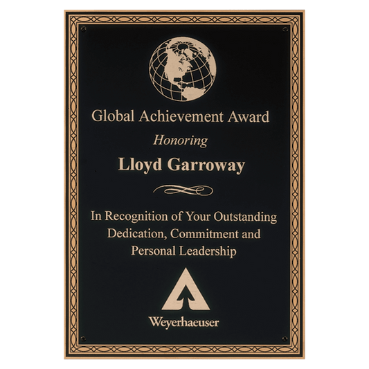 5 1/4" x 7 1/4" Laser Engravable Brass Plated Steel Black Plate with Gold Design Border