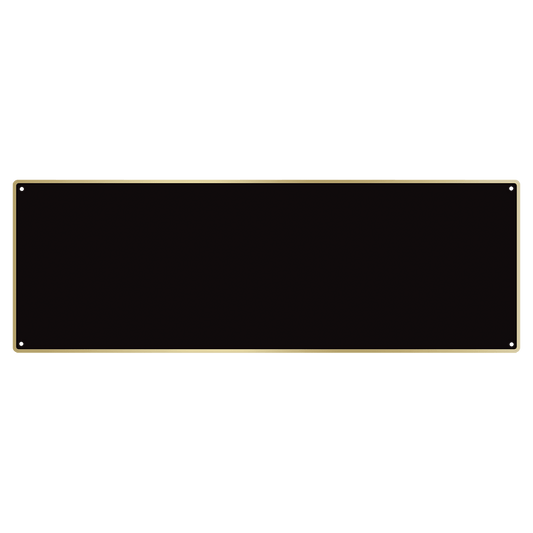3 1/2" x 10 1/8" Black Laserable Brass Plate with Thin Gold Border, 4 Holes, and Rounded Corners