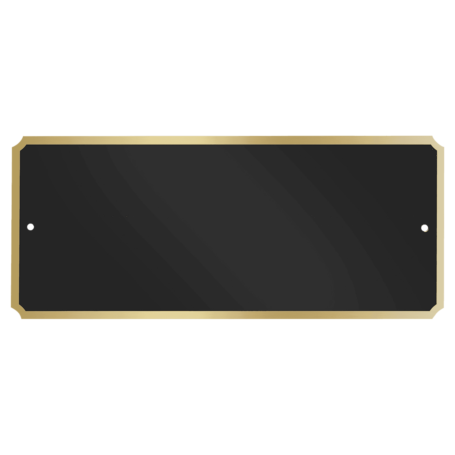 2 7/8" x 6 7/8" Laserable Black Brass Plate with Notched Corners, Gold Border and 2 holes