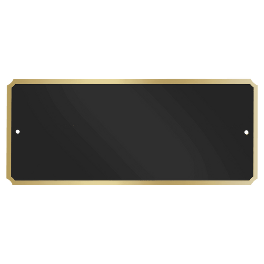 2 7/8" x 6 7/8" Laserable Black Brass Plate with Notched Corners, Gold Border and 2 holes