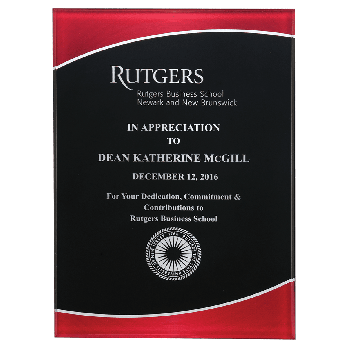5 1/4" x 7 1/4" Acrylic Plaque Plate with Red Border and Black Center